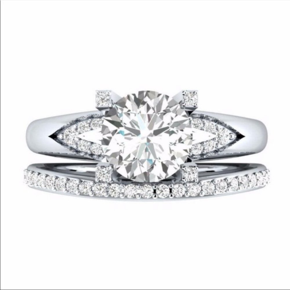 *NEW*2pc Set 925 Silver Diamond Wedding Ring - Picture 5 of 7